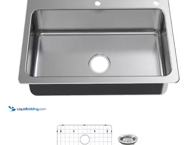 Lot 49-1623519 - Glacier Bay Bratten 33 in. Drop-In Single Bowl 18 Gauge Stainless Steel Kitchen Sink with Accessorie...