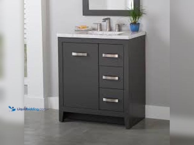 Lot 49-5415383 - Home Decorators Collection Blakely 31 in. Single Sink Shale Gray Bath Vanity with Lunar Cultured Mar...