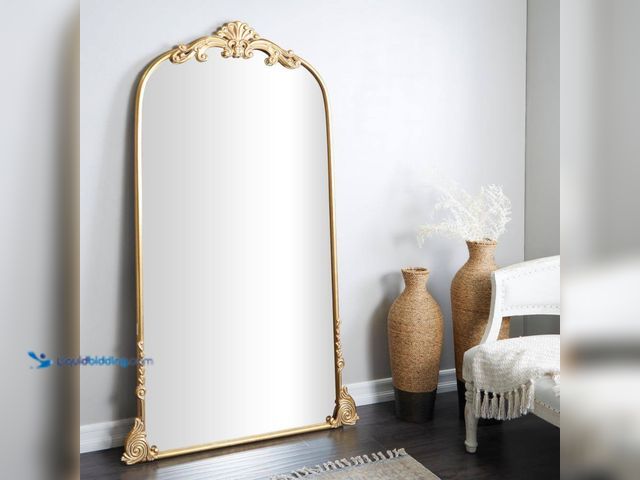 Lot 49-5450080 - Litton Lane 72 in. x 42 in. Tall Ornate Arched Acanthus Oval Framed Gold Scroll Wall Mirror. [Model ...