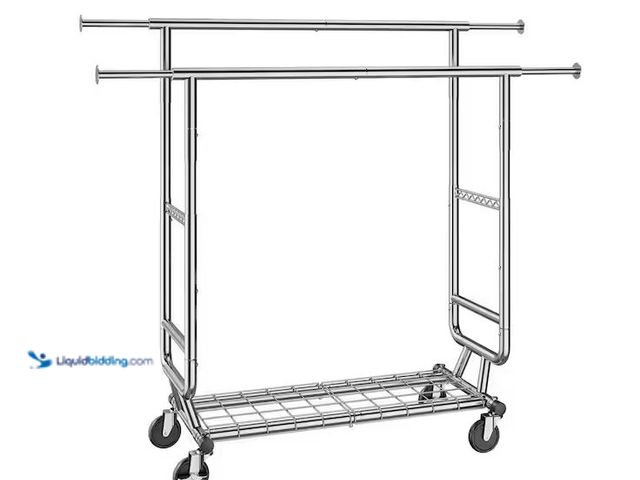 Lot 49-1576771 - VEVOR Heavy Duty Clothes Rack, Double Hanging Rod Clothing Garment Rack for Hanging Clothes, Adjusta...