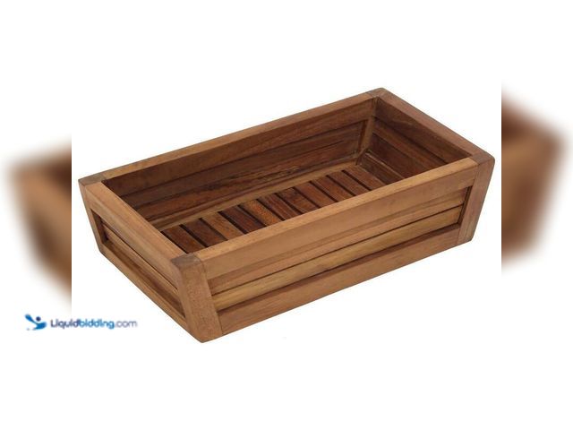 Lot 49-5406611 - Aqua teak The Original Moa Teak Bathroom Guest Towel and Amenities Tray, Model # 316, Unused.