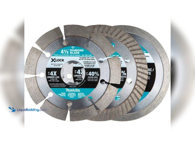 Lot 49-5410468 - Makita X-LOCK 4-1/2 in. Diamond Blade Variety Pack for Masonry Cutting (3-Pieces)[Model # E-12647] N...