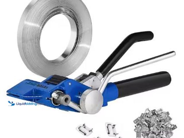 Lot 49-1517149 - Banding Strapping Kit with Strapping Tensioner Tool, 100 ft. Steel Strapping Belt, 100 Metal Seals f...