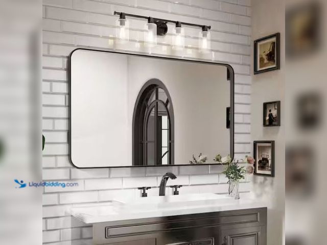 Lot 49-2006126 - waterpar 60 in. W x 36 in. H Rectangular Aluminum Framed Wall Bathroom Vanity Mirror in Black, Model...
