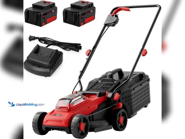 Lot 49-5572338 - MZK 20V 13-Inch Electric Lawn Mower, Compact Brushless Mower. Model:  b0hc6htm45. Used
