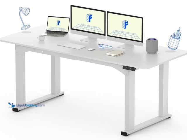 Lot 49-1555605 - FLEXISPOT E6Q 4 Legs Standing Desk 71 x 32 Inch Adjustable Height Desk with Splice Board Home Office...