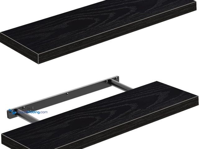 Lot 49-5408530 - QEEIG Bathroom Shelves 24 inches Long Wall Shelf 24 x 9 inch Set of 2, Black (Model: 008-60B) Unused