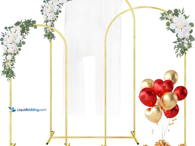 Lot 49-5447585 - Wedding Arch Backdrop Stand 7.2FT, 6.6FT, 6 FT Set of 3 Gold Metal Arch Balloon Stand for Wedding Ba...
