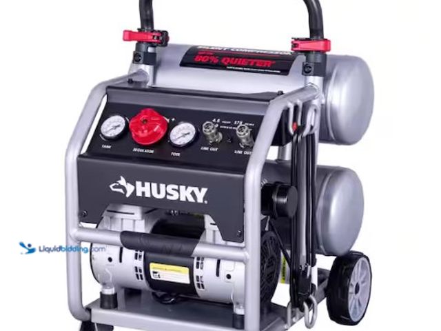 Lot 49-2004507 - Husky 4.5 Gal. 175 PSI Portable Electric Oil-Free Quiet Twin Stack Jobsite Air Compressor w/Rubber W...