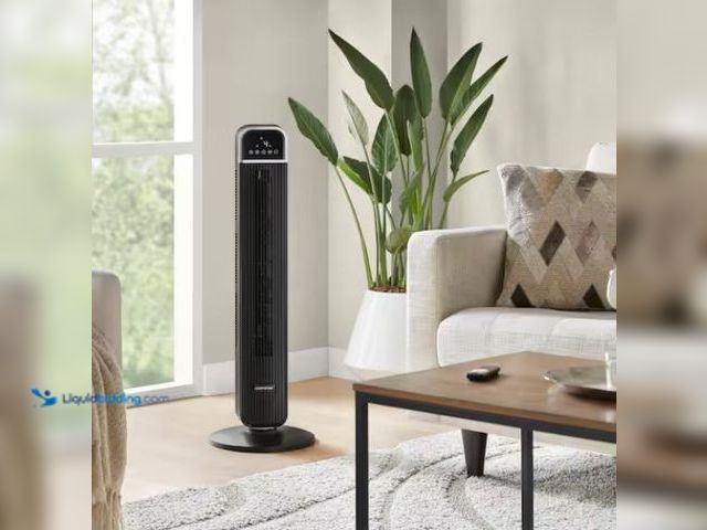Lot 49-1631923 - Hampton Bay 36 in. 4-Speed Oscillating Tower Fan in Black with Remote Control and Easy Carry Handle,...