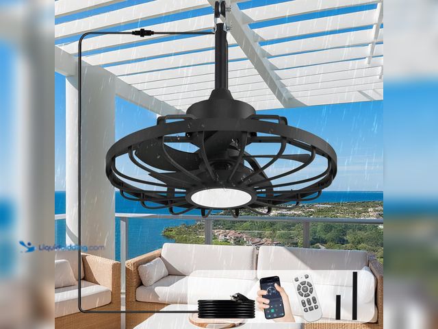 Lot 49-5546142 - Depuley Gazebo Fans Outdoor Hanging: 20 Inch Black Plug In Caged Outdoor Fan with Light and APP Remo...