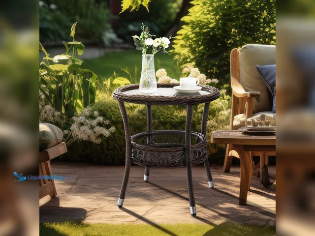 Lot 49-5546119 - Outdoor Side Table Patio Wicker Coffee Table Outdoor End Table Rattan Bistro Table with Storage & Bl...