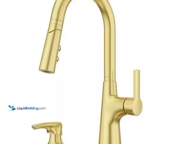 Lot 49-1623388 - Pfister Tasso Single Handle Pull Down Sprayer Kitchen Faucet with Hydro Blade Spray in Brushed Gold,...