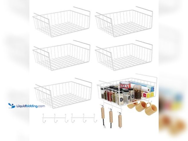 Lot 49-5436401 - 6-Pack Simple Trending Basket Under Shelf, 6 Hooks Cabinet Under Desk Hanging Storage Organizer for ...
