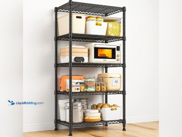 Lot 49-1557118 - REIBII 5-Tier Wire Shelving Metal Storage Shelves, 1000 lb. Capacity, 13.58 x 21.45 x 60 in, Black, ...