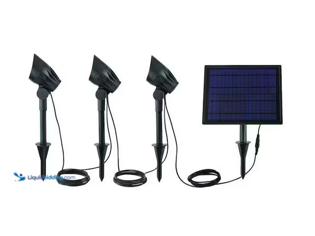 Lot 49-1576507 - Hampton Bay 75-150 Lumen Black LED High-Low Metal Weather Resistant 3-Head Outdoor Solar Spot Light ...