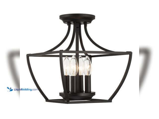 Lot 49-5410502 - Hampton Bay Wethersfield 11 in. 4-Light Matte Black Square Cage Semi-Flush Mount Ceiling Light. [Mod...