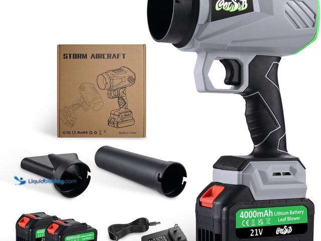 Lot 49-5489187 - Leaf Blower Cordless, 21V Electric Leaf Blower with 2 Batteries and Charger, 4.0Ah Battery Powered H...