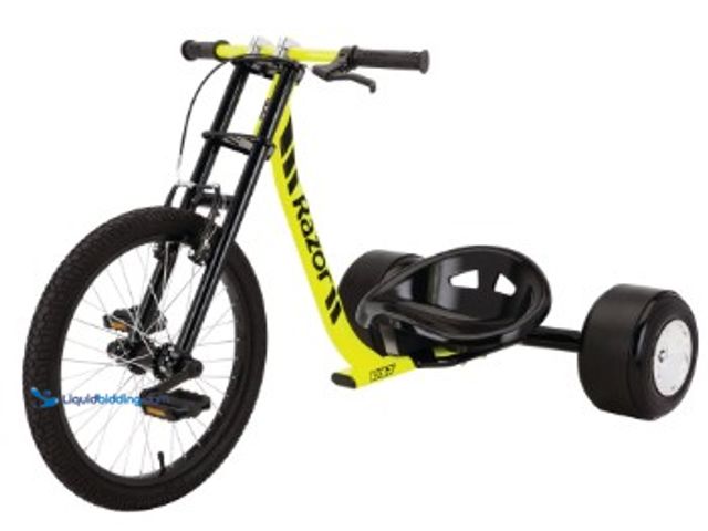 Lot 49-2022738 - Razor DXT Drift Trike - Black/Yellow Steel Frame, 3-Wheeled Ride on Tricycle for Teens and Adults, M...