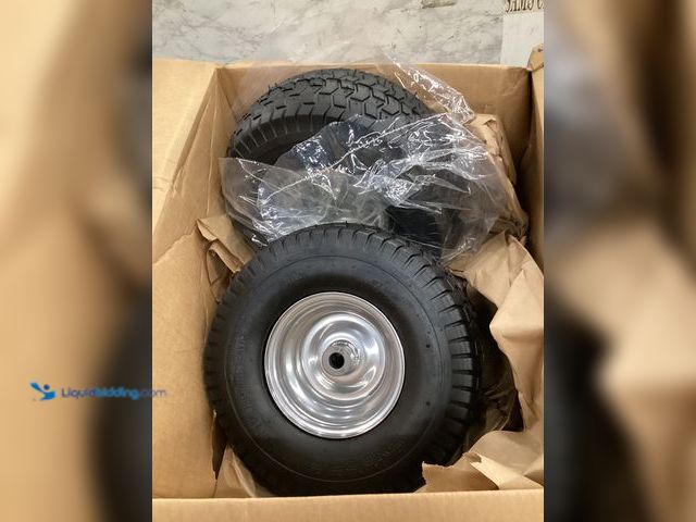 Lot 49-5545078 - 2 Pack 15x6.00-6 Lawn Mower Tire and Wheel Assembly, 3" centered Hub, 3/4" Bushing, 15x6-6 Front Tir...