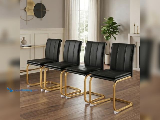 Lot 49-5574242 - Modern Dining Chairs Set of 4 Black PU Leather Kitchen Chairs with Metal Legs, Non-Slip Base, Comfor...