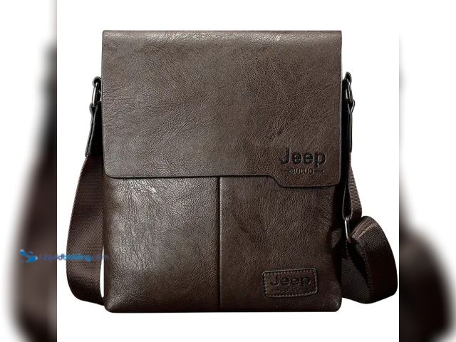 Lot 49-1820226 - 1 New Men's Letter Pu Leather Zipper Shoulder Bag-Dark Brown