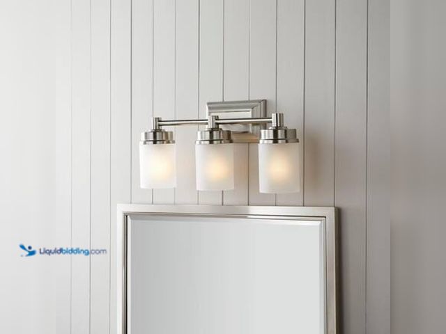 Lot 49-5546365 - Hampton Bay Cade 20.25 in. 3-Light Brushed Nickel Bathroom Vanity Light Fixture with Frosted Glass S...