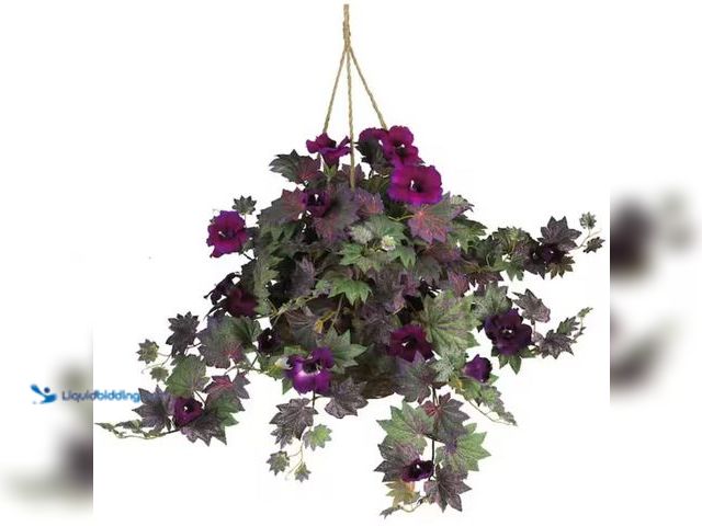 Lot 49-2001055 - Nearly Natural Morning Glory Artificial Hanging Basket Silk Plant, Model # 6610, Unused.   Ref#SB060...