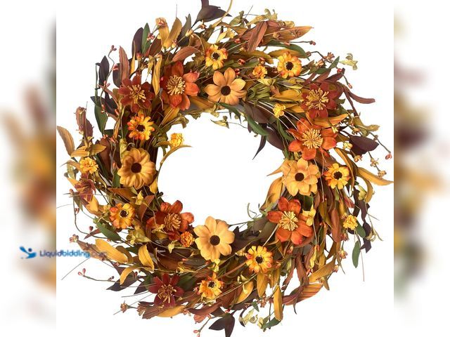Lot 49-5449218 - Fall Front Door Wreath, 18" Artificial Floral With Colorful Daisies and Fall Orange for Wall Window ...