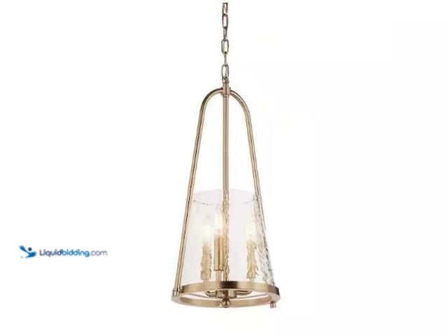 Lot 49-1625636 - KICHLER Nerine 3-Light Foyer Pendant with Hammered Glass in Champagne Bronze, Model # 82430, Unused,...