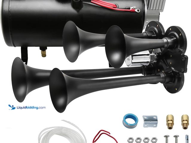 Lot 49-5488251 - Train Horn Kit for Trucks & Cars - 4 Trumpet 180DB Super Loud Air Horn with 150 PSI 0.8 Gallon 12V C...