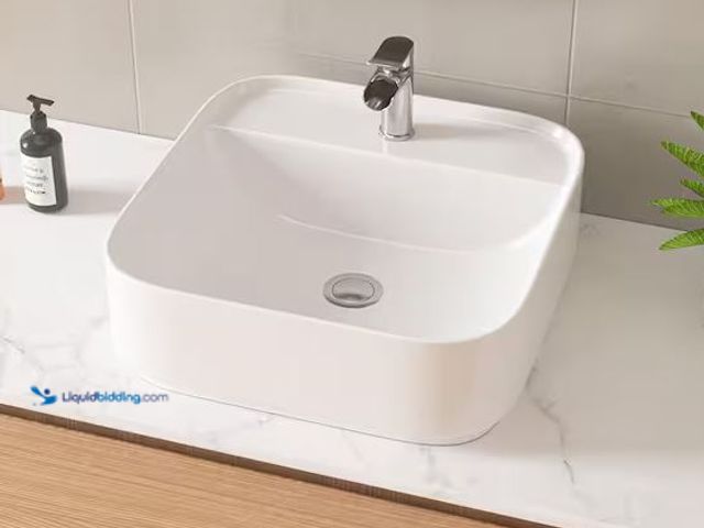 Lot 49-5478561 - Glacier Bay
17 in. Ceramic Square Vessel Bathroom Sink in White Internet # 322129844
Model # LW182...