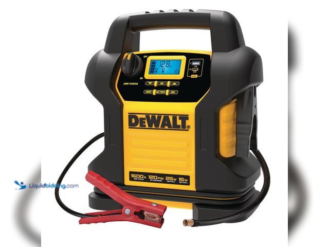 Lot 49-5543440 - DEWALT
1600-Peak Amp Portable Jump Starter with Digital Compressor and USB Power Bank. Model # DXAE...