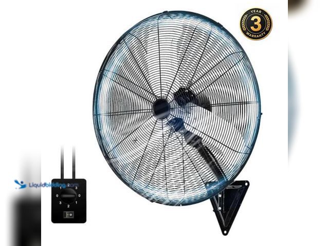 Lot 49-2024979 - Edendirect 25 in. 8000 CFM Oscillating, 3-Speed Indoor/Outdoor Wall Mount Fan in Black for Garage, H...