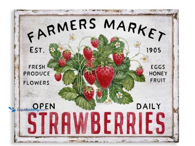 Lot 49-2000999 - Stupell Industries Farmers Market Strawberries by Creatif Belle Unframed Food Graphic Art Print 24 i...