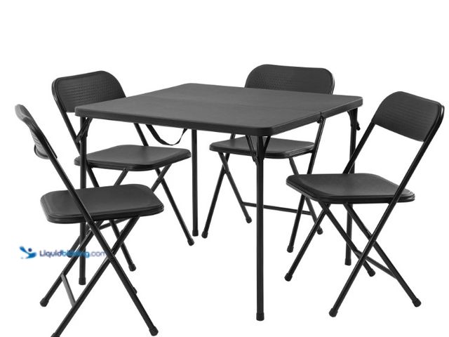 Lot 49-5543059 - Mainstays 5-Piece 34" Square Centerfold Folding Card Table and 4 Folding Chairs Set, Black. Unused