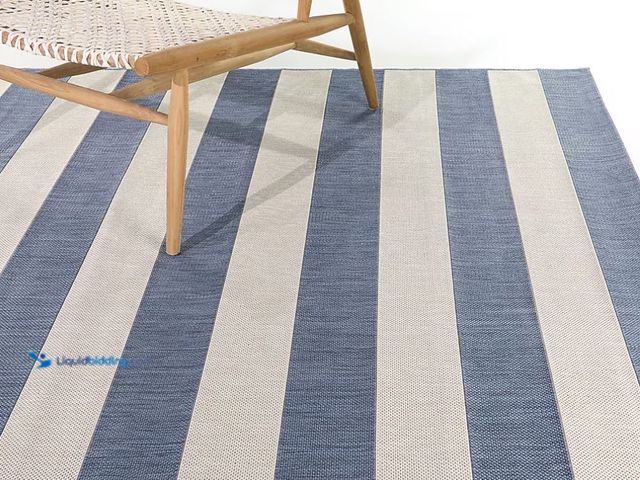 Lot 49-1631117 - Patio Lifestyles 5 x 7 (ft) Flatweave Polypropylene Blue Rectangular Outdoor Stripe Farmhouse/Cottag...