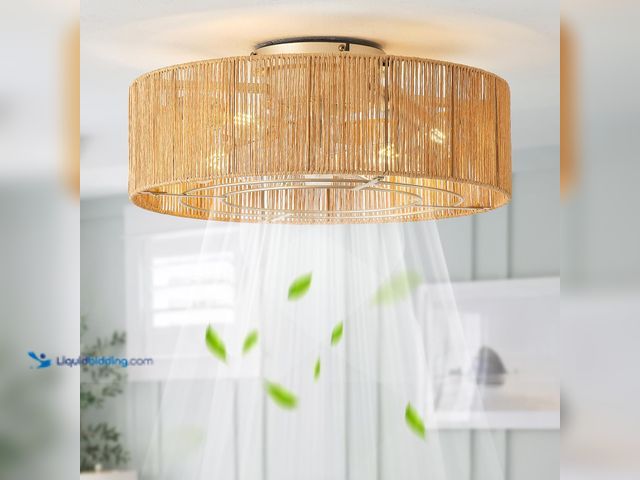 Lot 49-5549727 - Ceiling Fans with Lights, 20" Boho Ceiling Fan with Light Flush Mount, Rattan Low rofile with 6 Spee...