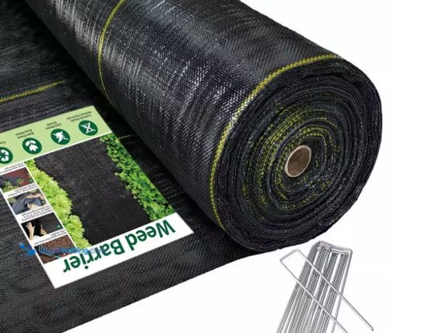 Lot 49-1516608 - Cisvio 6 ft. x 300 ft. Weed Barrier Landscape Fabric with U-Shaped Securing Pegs, Heavy-Duty Block G...