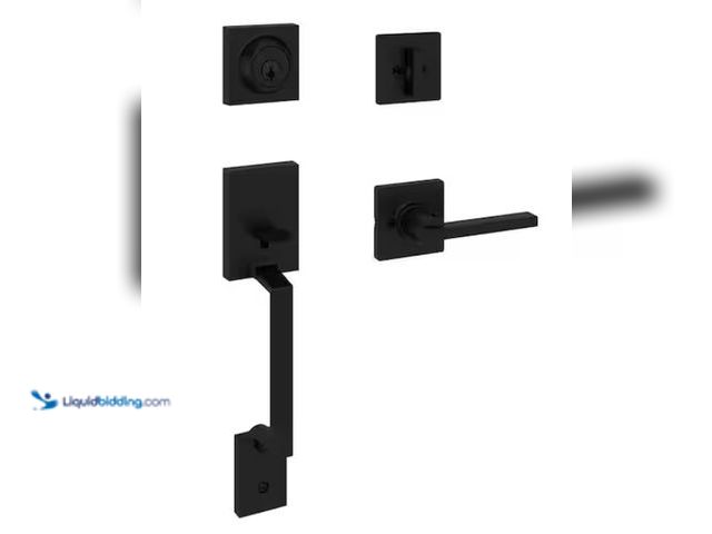 Lot 49-3470832 - Kwikset Amador Matte Black Single Cylinder Entry Door Handle set with Hollis Lever Ft Smart Key Secu...