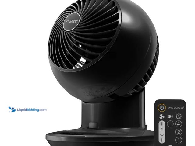 Lot 49-5543047 - Woozoo Oscillating Air Circulator Fan with Remote Black: Adjustable Height, Tilt Head, 3 Speeds, Ind...