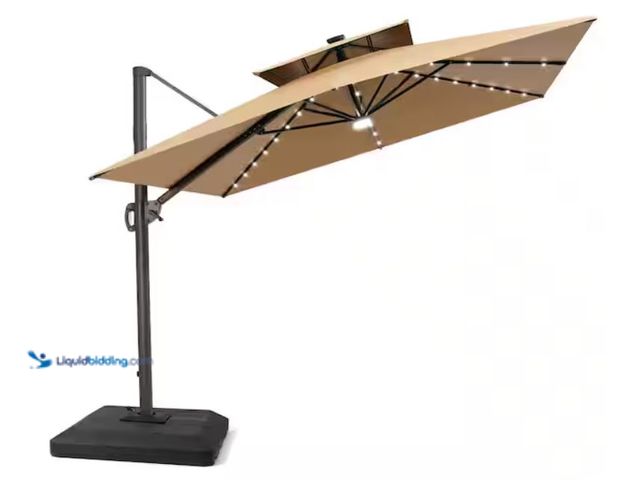 Lot 49-1632159 - Crestlive Products 12 ft. x 9 ft. Double Top Cantilever Patio Umbrella with Solar Lights and Weighte...