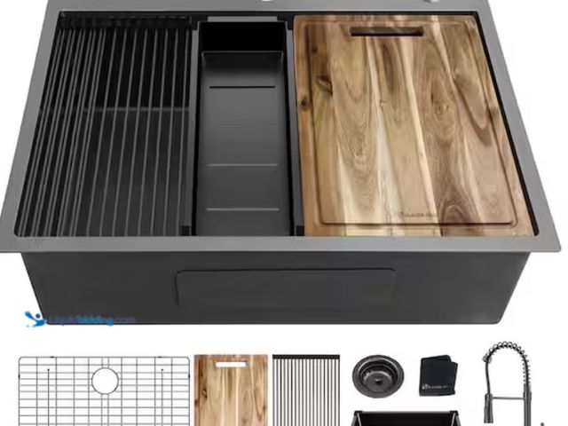 Lot 49-1632007 - Glacier Bay 33 in. Drop-In Single Bowl 18 Gauge Gunmetal black Stainless Steel Workstation Kitchen S...