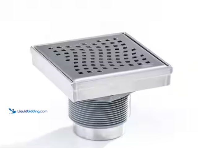 Lot 49-2006678 - Oatey Designline 4 in. x 4 in. Stainless Steel Square Shower Drain with Wave Pattern Drain Cover, Mo...