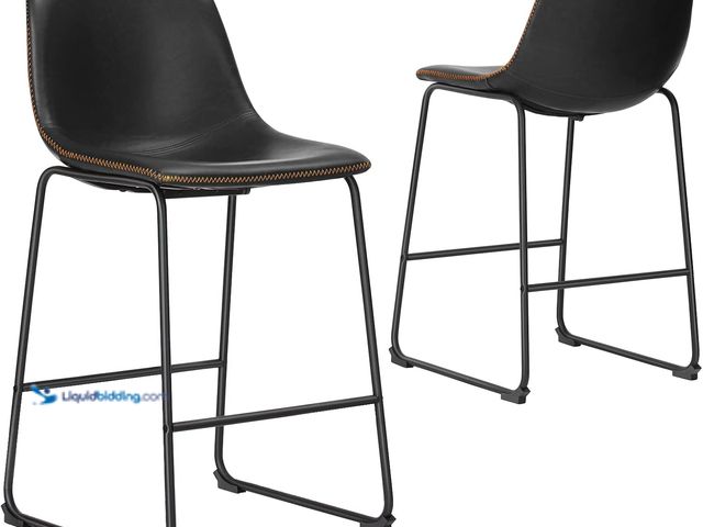 Lot 49-5410867 - Bar Stools Set of 2, Counter Height Bar Stools with Back, 26 inch Armless Industrial Faux Leather Ba...