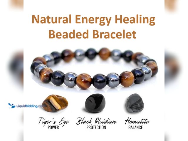 Lot 49-3481479 - Natural Energy Healing Beaded Bracelet 8mm - NEW - Tiger Eye - Power.  Black Obsidian - Protection. ...
