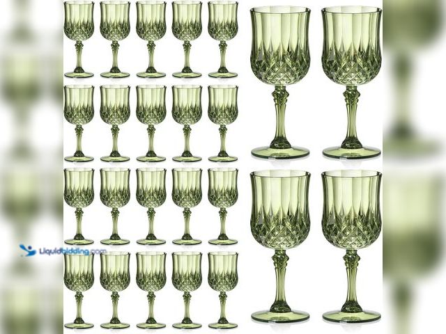Lot 49-5410667 - 24 Pcs 7oz Plastic Vintage Wine Glasses Drinking Glasses Unbreakable Wedding Glassware Crystal Water...