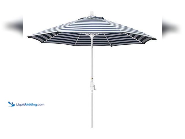 Lot 49-2021884 - California Umbrella 9 ft. Fiberglass Market Collar Tilt Matted White Patio Umbrella in Navy White Ca...