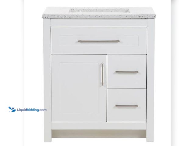 Lot 49-5446881 - Home Decorators Collection
Clady 31 in. Single Sink White Bath Vanity with Silver Ash Cultured Marb...