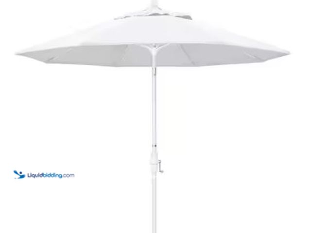 Lot 49-1625241 - California Umbrella 9 ft. Matted White Fiberglass Market Collar Tilt White Patio Umbrella in White O...